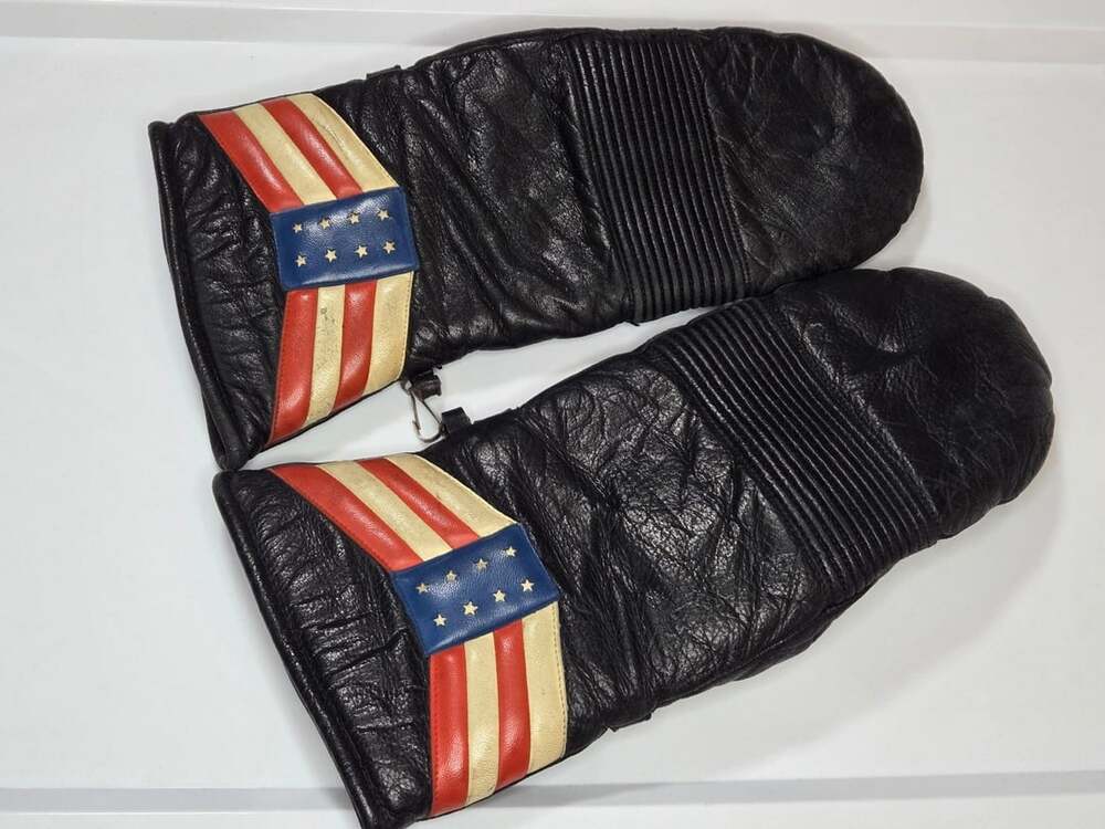 Olympia Sports Co. Leather Snowmobile Mittens Size L USA Flag Vintage